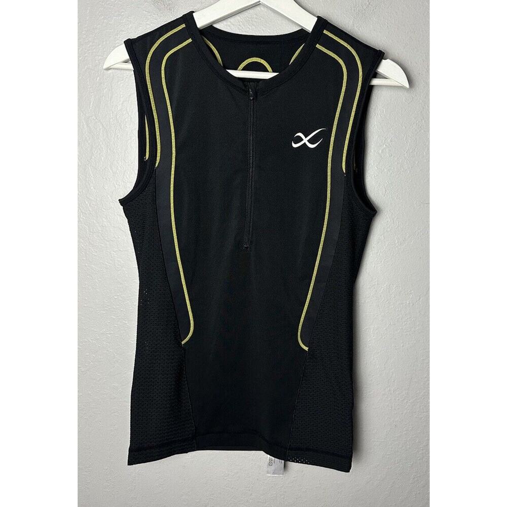 CW-X Ventilator Web Tri Top Mens Top Mens Small Cycling Black Yellow 1/4 Zip
